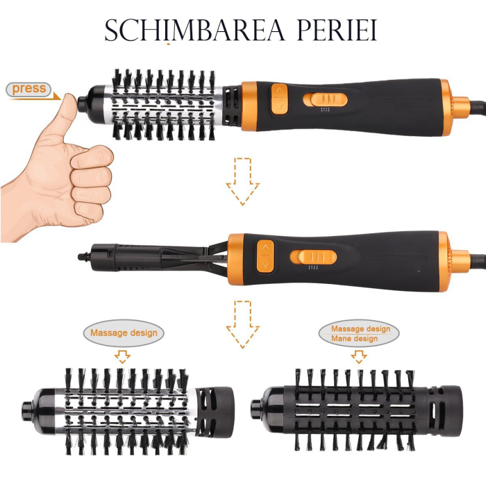 Perie rotativa electrica tehnologie aer cald 2 in 1, 900W, 3 viteze, 2 Accesorii , cablu 360 [5]