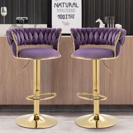 Scaun bar, rotativ, înălțime reglabilă, Catifea, mov [4]