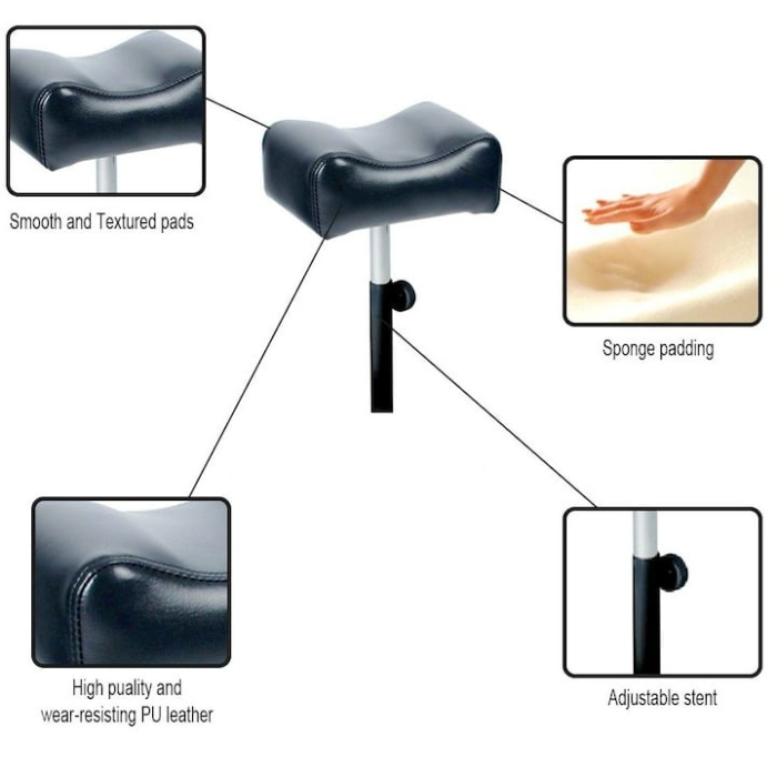 Scaun cu spatar si Suport pedichiura, reglabil, Negru [3]