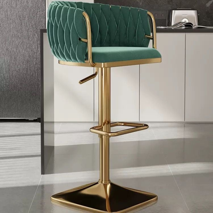 Scaun de Bar cu Auriu, Catifea Reglabil inaltime si Rotativ, verde [2]