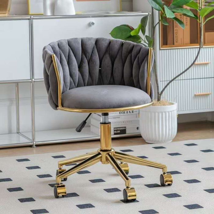 Scaun de birou, salon , Catifea, Baza Aurie,gri [2]