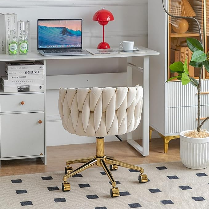 Scaun de birou, salon , Catifea, Baza Aurie, Ivory [2]