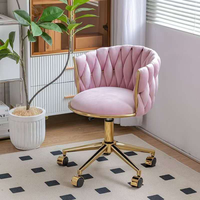Scaun de birou, salon , Catifea, Baza Aurie, roz [2]
