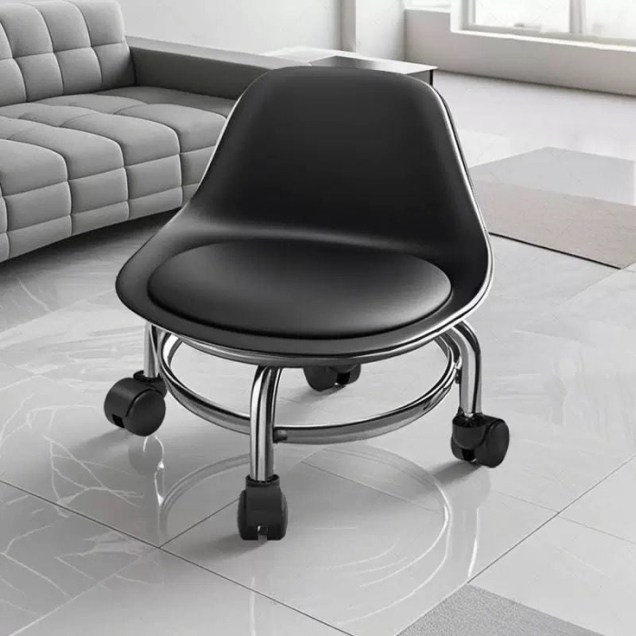 Scaun de Pedichiura cu Spatar pe Role , Rotire 360 - Black [2]