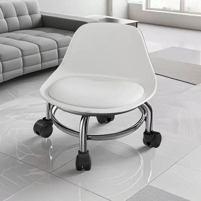 Scaun de Pedichiura cu Spatar pe Role , Rotire 360, White [2]