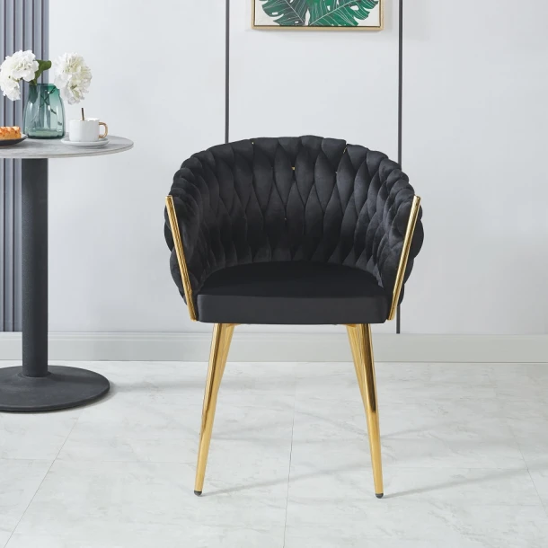 Scaun dining, catifea, cadru metalic, Negru/Auriu [3]