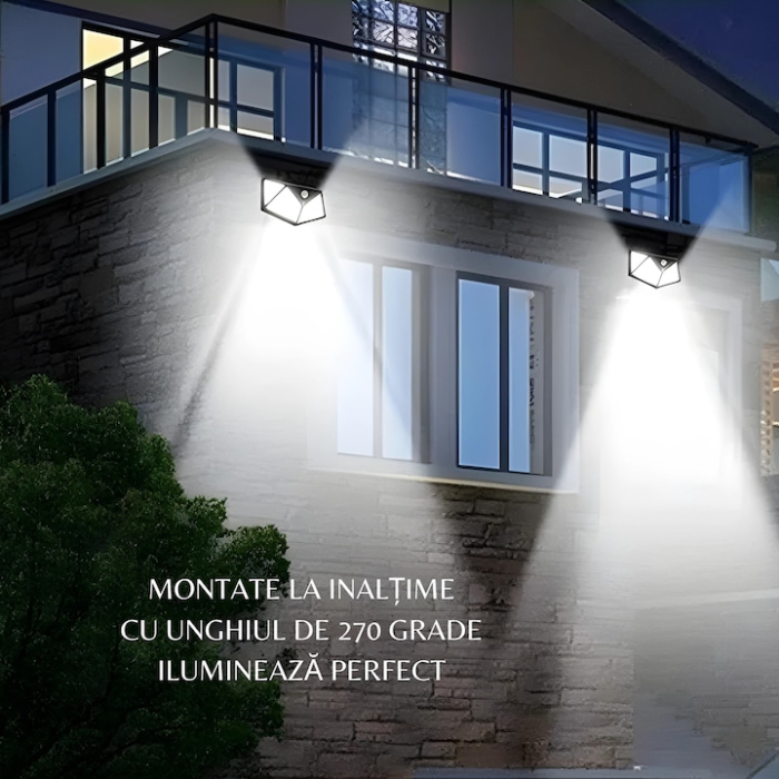 Set 2 lampi cu incarcare solara, cu senzori de amurg, miscare si lumina, 3 trepte de iluminare, 100 x LED, Negre [3]