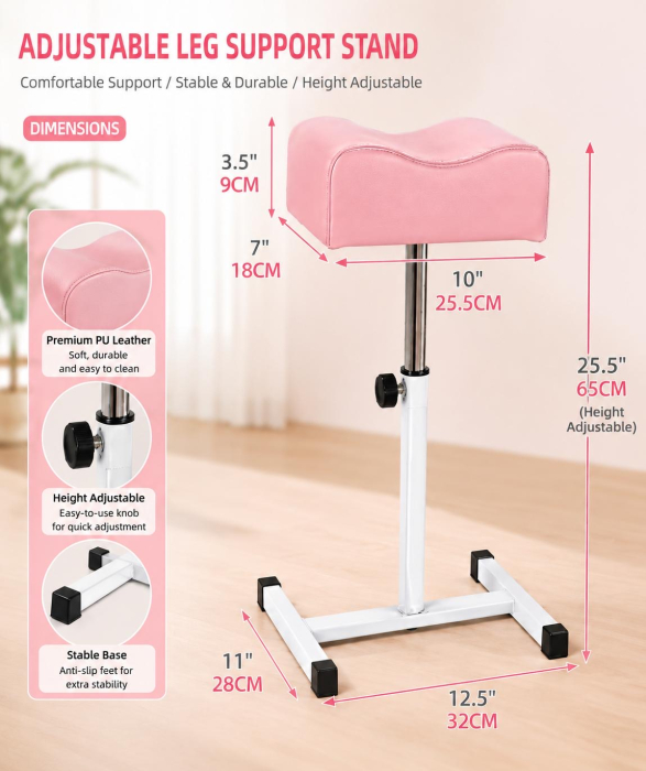 Suport pedichiura cu picior reglabil pe Inaltime pentru salon roz [3]