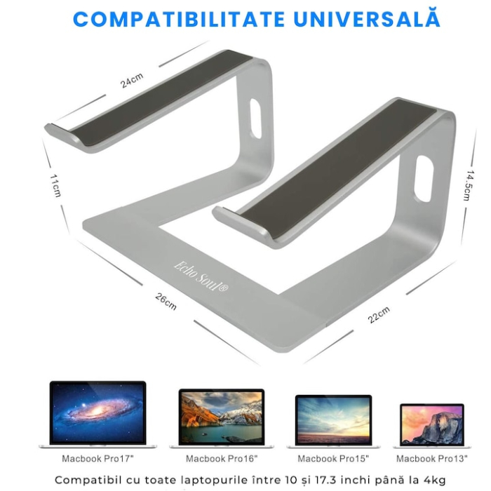 Suport pentru laptop, ergonomic, portabil, detasabil, compatibil cu laptopuri de la 10-15.6 inch, fabricat din aluminiu [2]