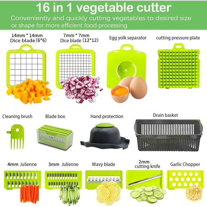 Tocator de legume manual, 16in1, Gri/Verde [3]