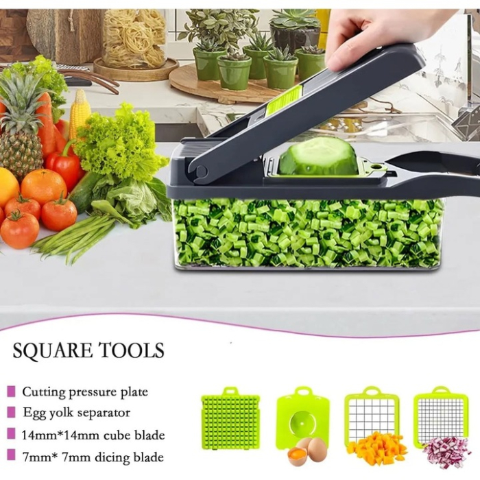 Tocator de legume manual, 16in1, Gri/Verde [2]