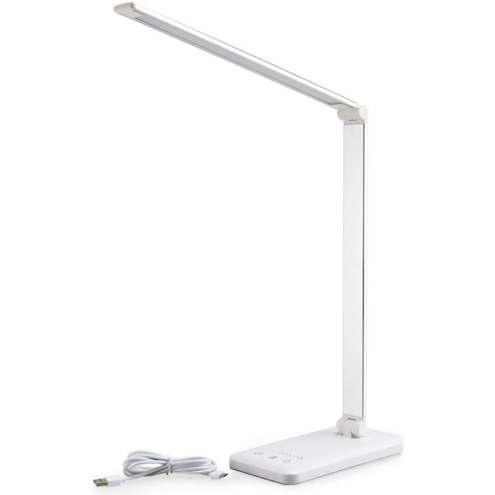 Veioza lampa LED Smarter pentru casa si birou, control touch, cu acumulator, port USB, temporizator, lumina in 5 culori - calda sau rece, ajustarea intensitatii prin atingere, pliabila, design de biro [1]