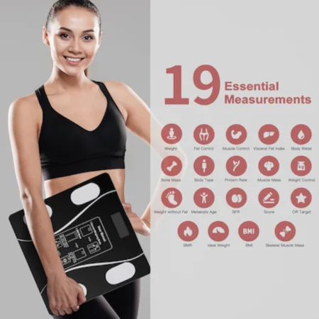 antar inteligent de diagnostic corporal ZoePRO COOL, incarcare USB Conexiune Bluetooth la App Pentru Fitness, Intervalul de cantarire 0, 2-180 kg, Detectarea temperaturii, Sticla securizata, Neagra  3 [2]