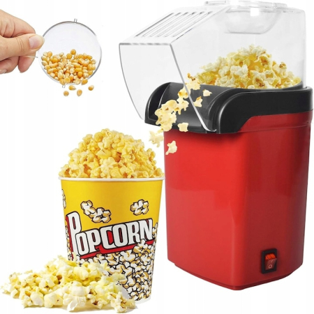Aparat de popcorn - Aparat cu Aer Cald de facut Popcorn, Gata in max. 3 min, 300W, Recipient dozator Boabe, Rosu