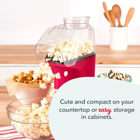 Aparat cu Aer Cald de facut Popcorn, Gata in max. 3 min, 300W, Recipient dozator Boabe, Rosu [3]