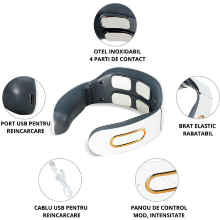 Aparat de Masaj Cervical cu Impuls Electromagnetic pentru durerile de gat si spate , 4 Electrozi, 6 tipuri de masaj, 9 nivele de intensitate [6]