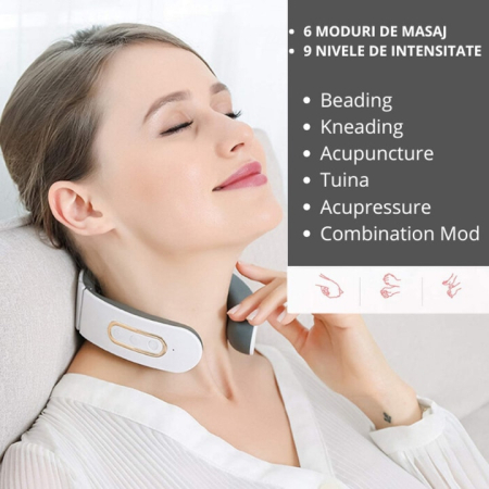 Aparat de Masaj Cervical cu Impuls Electromagnetic pentru durerile de gat si spate , 4 Electrozi, 6 tipuri de masaj, 9 nivele de intensitate [3]
