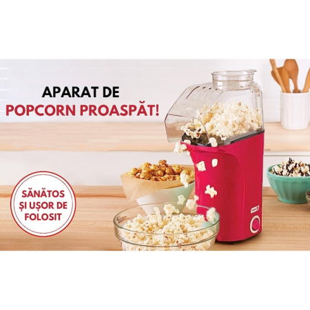 Aparat de preparat popcorn WELUOT, 1200W, container dozare, rosu [3]