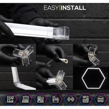 Aplica LED Hexagon HoneyComb, 14 Hexagoane, garaj atelier barbershop 4840x2430cm, 672W, 70000 lumeni [3]