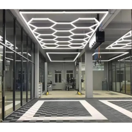 Aplica LED Hexagon HoneyComb, 14 Hexagoane, garaj atelier barbershop 4840x2430cm, 672W, 70000 lumeni [4]