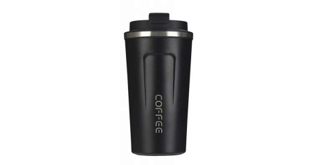 Termos - Cana termoizolanta pentru cafea, din otel inoxidabil, cu structura dubla si capac, rezistenta la rugina si etansa, potrivita pentru cafea, ceai, ciocolata calda, lapte etc., 510 ml, negru