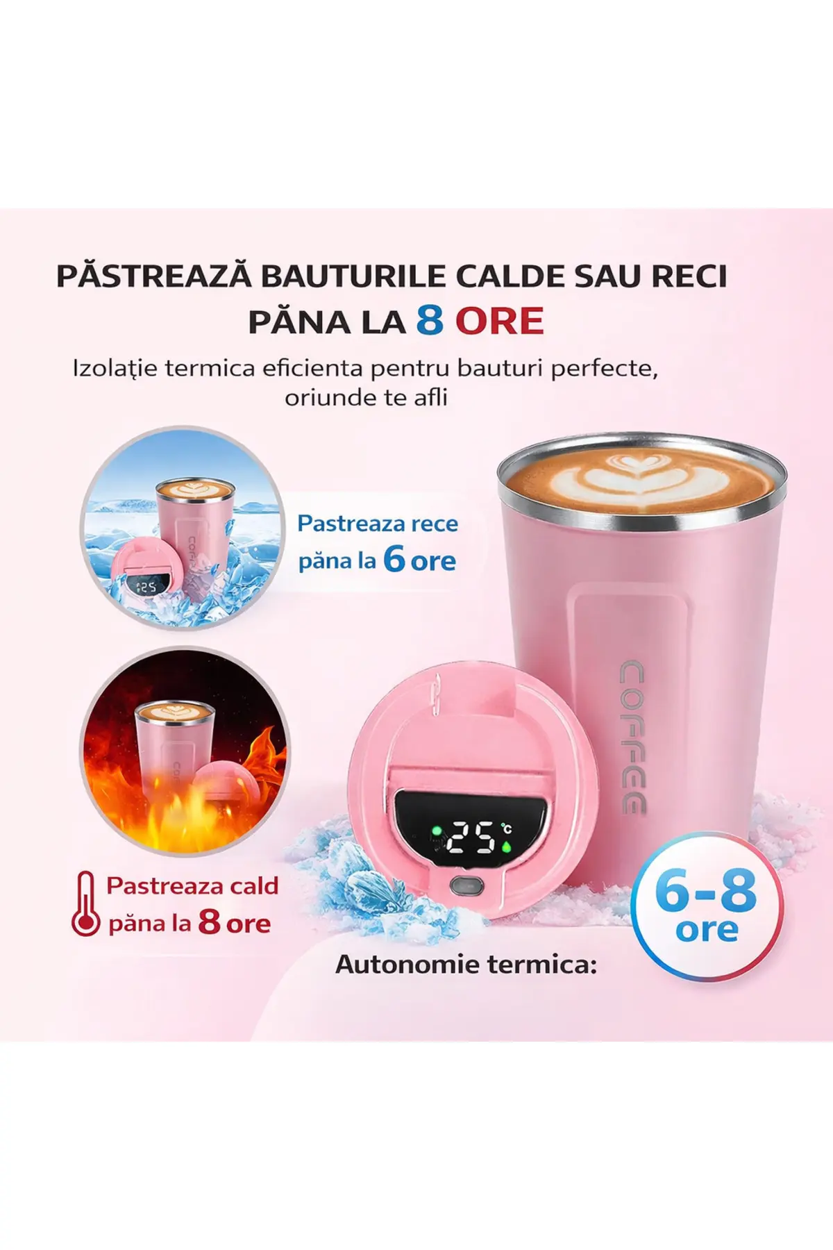 Cana Termos ,Afisaj LED Temperatura, Fara Scurgeri, Inchidere Ermetica, Design Modern, Confortabil, Practic, Eficient, Portabil,  Capacitate 380 ml, [2]