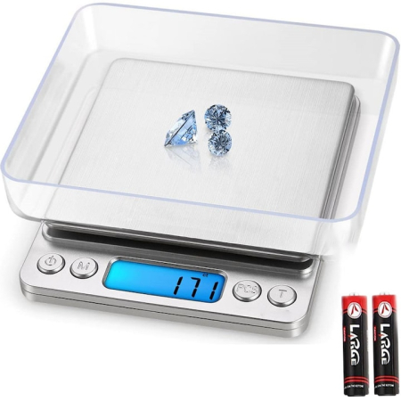 Cantar digital, Display LCD, 2x AAA, Otel/Plastic, Precizie 0.01 g, 12.7x10.6x1.9 cm, Argintiu [1]