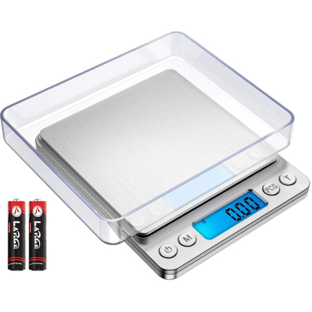 Cantare - Cantar digital, Display LCD, 2x AAA, Otel/Plastic, Precizie 0.01 g, 12.7x10.6x1.9 cm, Argintiu