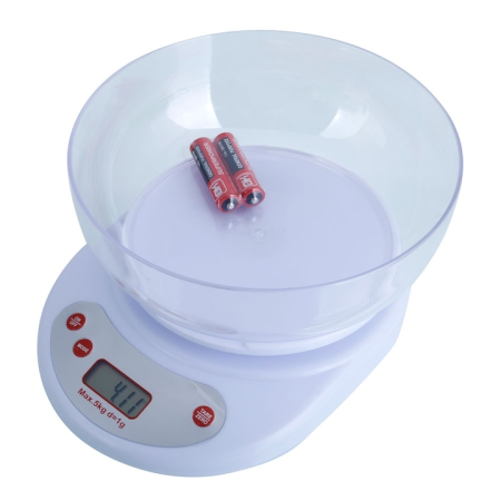 Cantar pentru bucatarie, bol inclus, greutate maxima 5 Kg, display LCD, inchidere automata, alb [4]