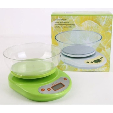 Cantar pentru bucatarie, bol inclus, greutate maxima 5 Kg, display LCD, inchidere automata, verde [1]