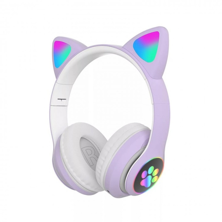 Casti Audio - Casti CAT cu urechi de pisica, lumina intermitenta cu led-uri colorate, AKS-28, culoar mov
