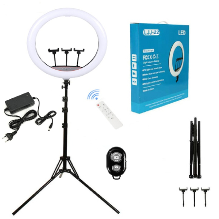 Ring Light - Cerc Luminos Ring Light LED 56cm/22inch, 3 moduri de lumina, 10 trepte reglaj, 3 suporti telefon, telecomanda selfie, trepied 210cm inclus