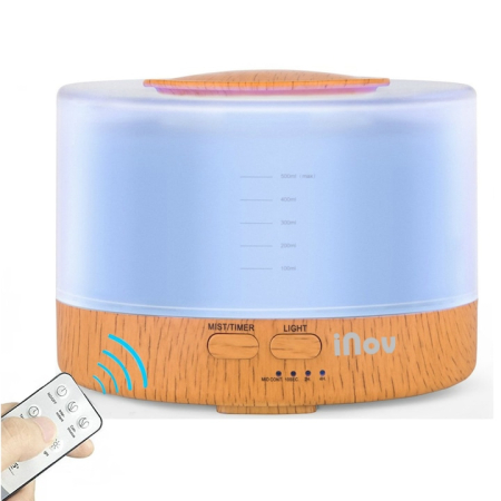 Umidificatoare Aer - Difuzor Aromaterapie cu ultrasunete + Telecomanda si Umidificator cu led  DZ-07, silentios, 500 ml, programabil, Alb/Stejar deschis