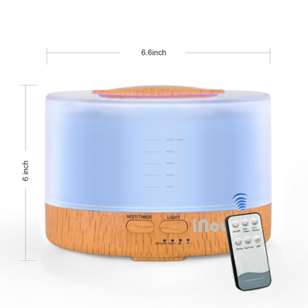 Difuzor Aromaterapie cu ultrasunete + Telecomanda si Umidificator cu led  DZ-07, silentios, 500 ml, programabil, Alb/Stejar deschis [2]