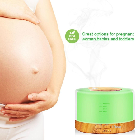 Difuzor Aromaterapie cu ultrasunete + Telecomanda si Umidificator cu led  DZ-07, silentios, 500 ml, programabil, Alb/Stejar deschis [3]