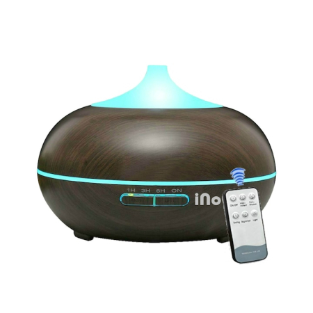 Umidificatoare Aer - Difuzor Aromaterapie cu ultrasunete + Telecomanda si Umidificator cu led iNOV DZ-02, silentios, 550 ml, stejar inchis