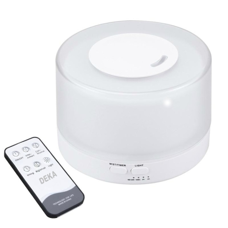 Umidificatoare Aer - Difuzor Aromaterapie/Umidificator cu ultrasunete, DEKA AD-08 cu Telecomanda, LED 7 culori, silentios, 550 ml, autonomie 16 ore, fara BPA, programabil, Alb