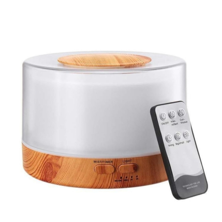 Umidificatoare Aer - Difuzor uleiuri esentiale, Aromaterapie, Umidificator, Muzica, Lumina, Maro 500 ml