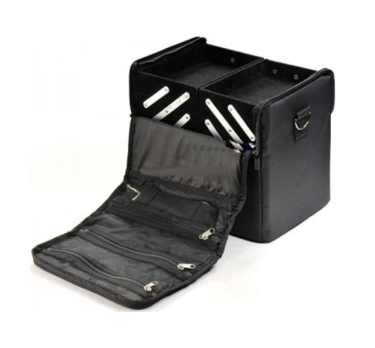 Geanta cosmetice tip valiza textila cu sertare, Negru [3]