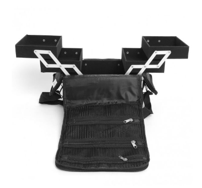 Geanta cosmetice tip valiza textila cu sertare, Negru [1]