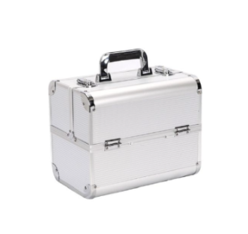 Geanta Cosmetice - Geanta medie cosmetice, tip valiza aluminiu, silver