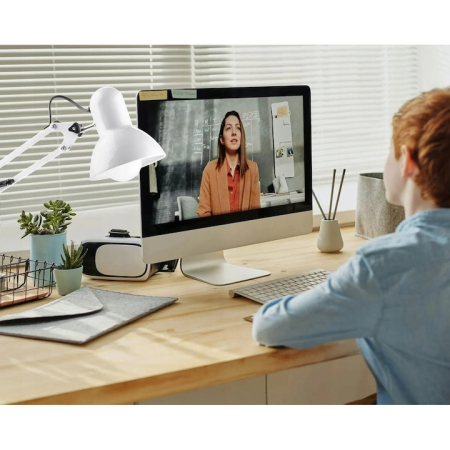 Lampa birou metalica Lewer, alba, 60cm inaltime, cu brat flexibil, E27 [1]