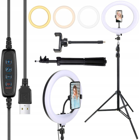 Lampa circulara profesionala ring light, 240 W, cu diametru 45 cm, 180 x LED SMD, 10 nivele de intensitate, lumina rece, calda si neutra, photo, video si makeup cu trepied 210cm inclus, 3 [1]