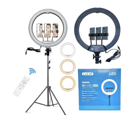 Ring Light - Lampa circulara profesionala ring light, 36 W, cu diametru 45 cm, 180 x LED SMD, 10 nivele de intensitate, lumina rece, calda si neutra, photo, video si makeup cu trepied 210cm inclus, 3
