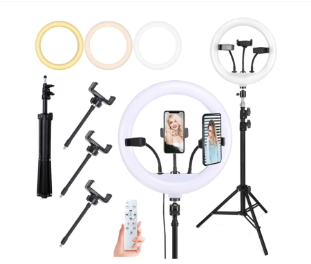 Categorii - Lampa circulara profesionala ring light, 50 W, cu diametru 56cm, 180 x LED SMD, 10 nivele de intensitate, lumina rece, calda si neutra, photo, video si makeup cu trepied 210cm inclus,