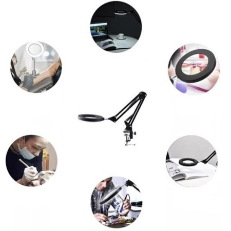 Lampa cu Lupa Izoxis, Iluminare LED, Alimentare USB, Rotunda, 10 niveluri de intensitate a luminii, culoare lumina rece, neutra, calda, 65 x 15 x 5 cm, culoare negru [3]