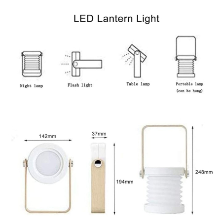 Lampa multifunctionala portabila, Retractabil ambientala, Pentru citit, Veghe, Lanterna, Cu touch, 3 luminozitati, USB reincarcabila, Protectie ochi, 4W, ABS/Din lemn/PC, Alba [1]