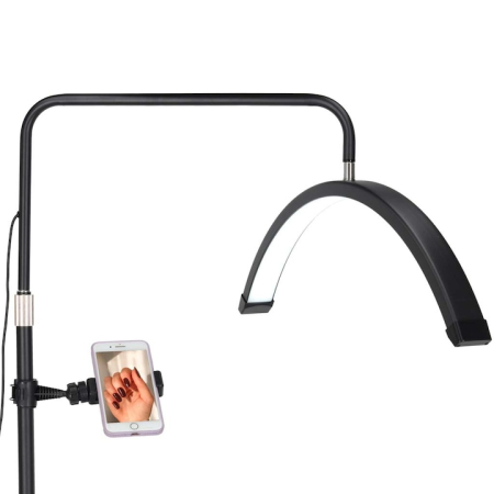 Lampa Profesionala Cosmetica Semiluna LED 40W, lumina reglabila (3000K-7000K), inaltime ajustabila 130-185cm, Iluminare 4000LM, Suport Telefon, Telecomanda, Negru [2]