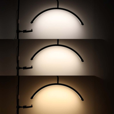 Lampa Profesionala Cosmetica Semiluna LED 40W, lumina reglabila (3000K-7000K), inaltime ajustabila 130-185cm, Iluminare 4000LM, Suport Telefon, Telecomanda, Negru [4]