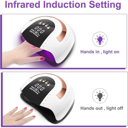 Lampa Profesionala Uscare Unghii UV LED 268 W SUN, Uscare 10-99 sec, 57 Leduri UV, Pentru Manichiura Salon, Casa SUN S2 Pro, Alb [4]